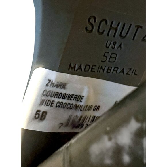 Schutz Olive Green Croc-Embossed Lace-Up Block Heel Boots W/ Burgundy Laces - 5 - Picture 9 of 9